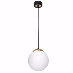 Lampadario pendente da comodino oro nero sfera bianca cm25