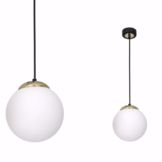 Lampadario pendente da comodino oro nero sfera bianca cm25