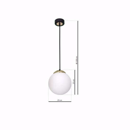 Lampadario pendente da comodino oro nero sfera bianca cm25