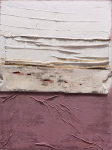Quadro astratto dipinto 90x120 bianco rosa verticale