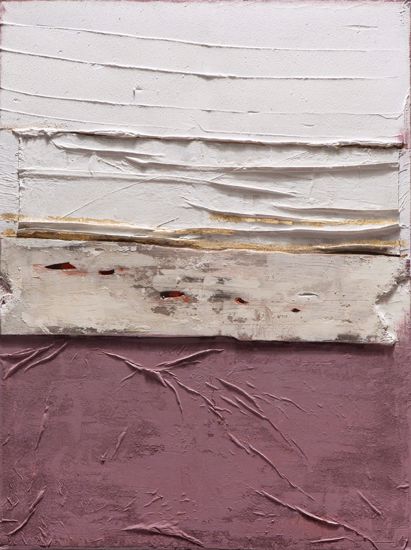Quadro astratto dipinto a mano 90x120 bianco e rosa per cameretta