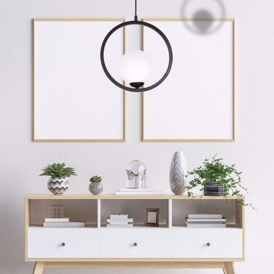 Lampadario pendente moderno design moderna nera sfera vetro bianco