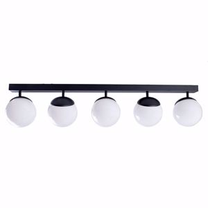 Plafoniera barra nera per cucina con cinque luci orientabili sfere di vetro