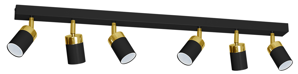 Plafoniera barra binario con sei faretti nero oro lucido cilindri orientabili