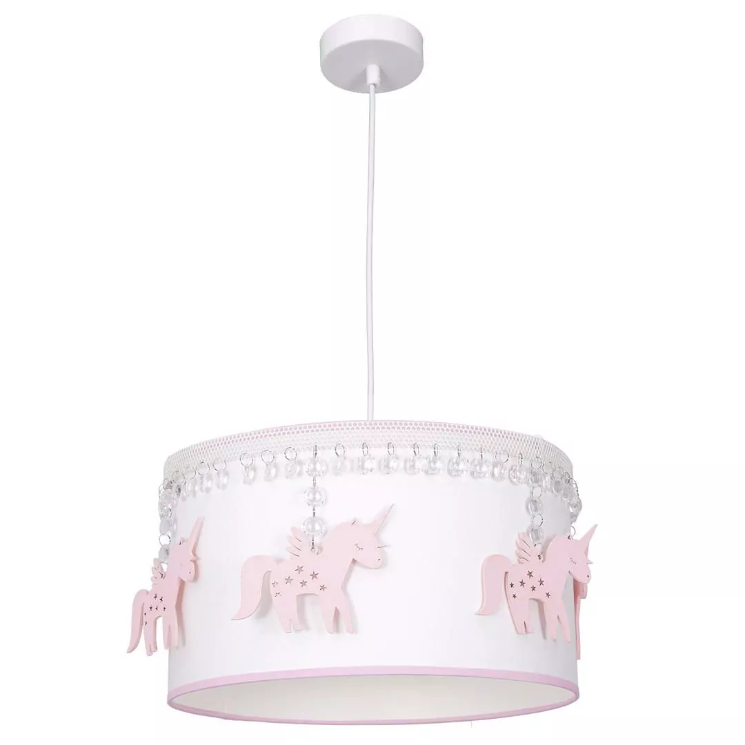 Lampadario unicorno rosa per cameretta bambina cilindro tessuto con  cristalli - 6CE9