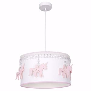 Lampadario unicorno rosa per cameretta bambina cilindro tessuto con cristalli