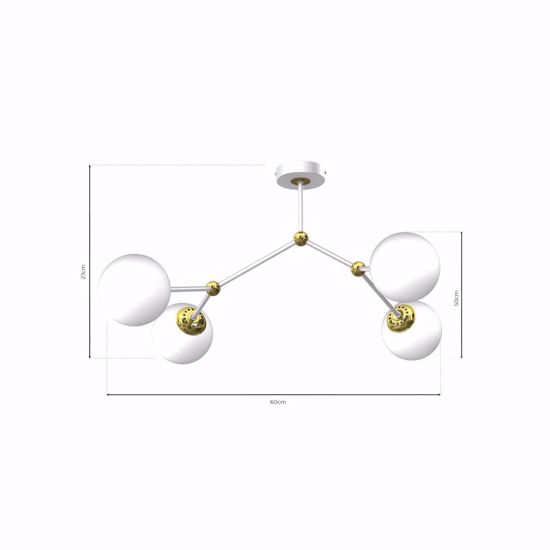 Plafoniera dna bianco oro lucido 4 luci per soggiorno sfere vetro moderna