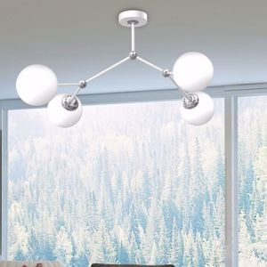 Plafoniera moderna per soggiorno 4 luci collezione dna bianco sfere vetro