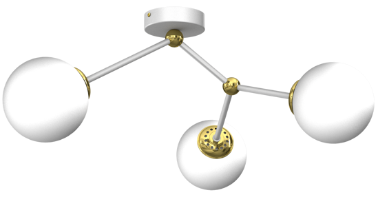 Plafoniera bianca oro per interni moderna tre luci sfere vetro bianco