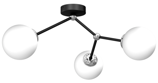 Plafoniera nero cromo moderna design dna tre luci sfere vetro bianco