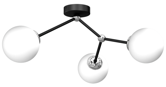 Plafoniera nero cromo moderna design dna tre luci sfere vetro bianco