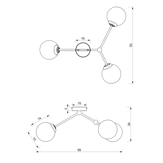 Plafoniera nero cromo moderna design dna tre luci sfere vetro bianco