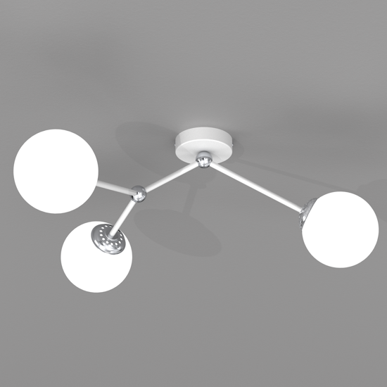 Plafoniera moderna dna 3 luci bianca inserti cromo sfere vetro bianco