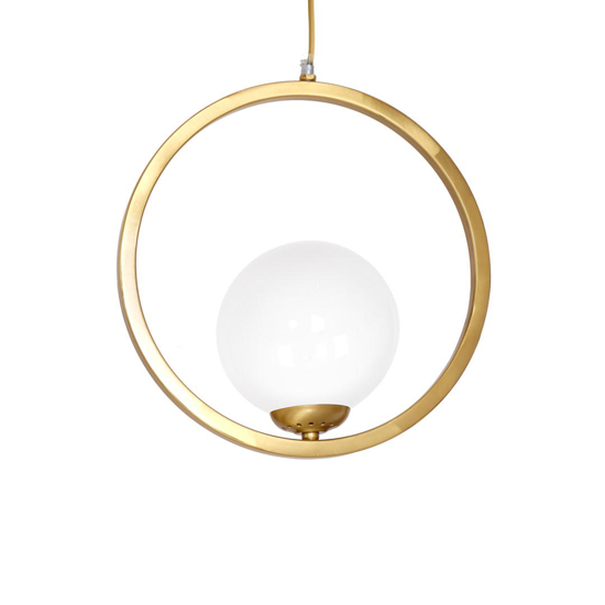 Lampada a sospensione gold moderna ottone anticato sfera di vetro bianca