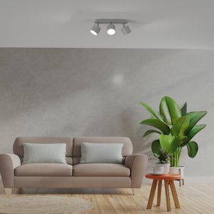 Faretto a soffitto tre luci bianche cilindri orientabili gx53 led