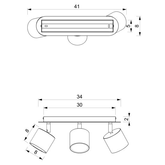 Stot con faretti led a soffitto 3 luci bianco orientabili gx53