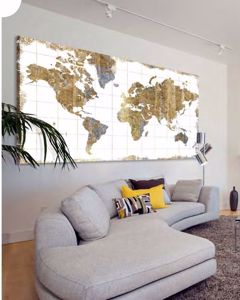 Quadro moderno planisfero in oro argento 100x50 stampa su tela per soggiorno
