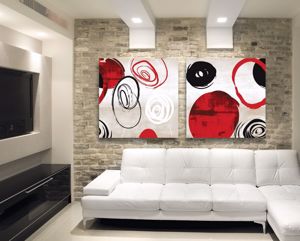 Coppia di quadri astratti 70x70 moderni per soggiorno stampa su tela