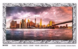 Quadro moderno ponte di brooklyn 112x62 stampa su tela cornice legno cromo lucido