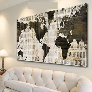 Quadro moderno planisfero 140x70 stampa su ecopelle alta qualità per soggiorno