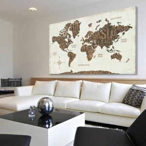 Quadro moderno planisfero 100x50 stampa su ecopelle alta qualità per soggiorno