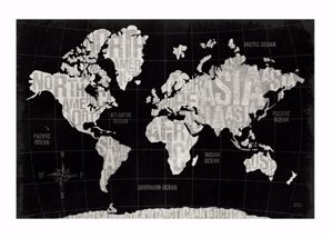 Quadro mappa planisfero 140x70 moderno stampa su tela bianco e nero