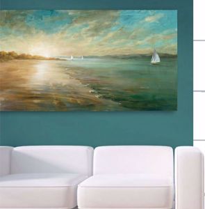 Quadro dipinto 120x90 spiaggia al tramonto stampa su tela