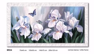 Quadro fiori 112x62 gigli bianchi stampa su tela cornice legno bianco lucido