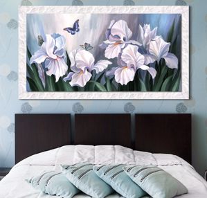 Quadro fiori 112x62 gigli bianchi stampa su tela cornice legno bianco lucido
