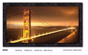 Quadro moderno ponte golden gate 112x62 stampa su tela cornice legno nero lucido
