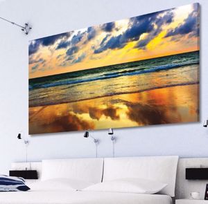Quadro moderno spiaggia all''alba 70x40 stampa su tela