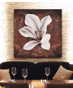 Quadro fiore 70x70 giglio bianco sfondo marrone stampa su tela
