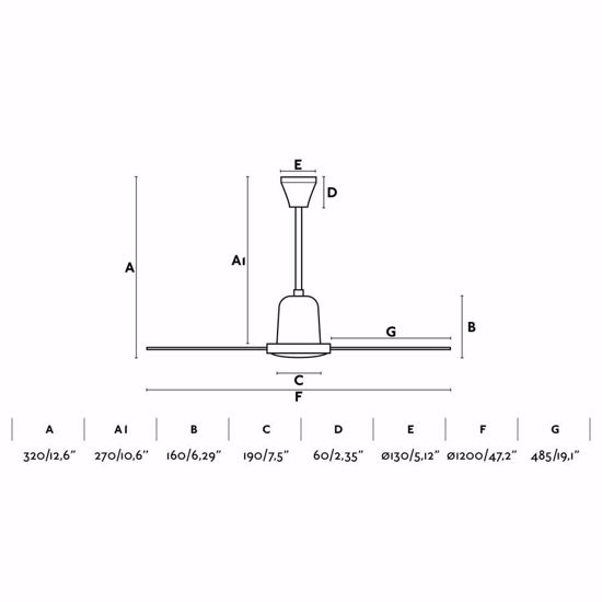 Ventilatore da soffitto bianco fino a 17mq con pale 120cm comando a parete