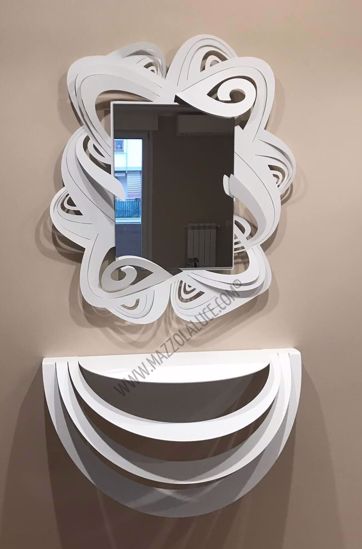 Consolle da ingresso sospesa e specchio da parete moderno metallo bianco