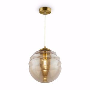 Lampada sfera vetro ambra trasparente a sospensione 25cm rosone colore oro