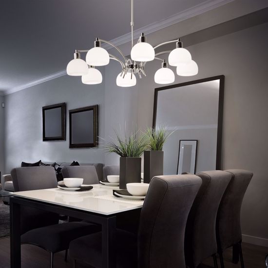 Lampadario moderno cromo per soggiorno tokyo sp8 ideal lux