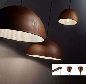Lampadario paralume 50cm cupola metallo corten ossidato per tavolo da pranzo