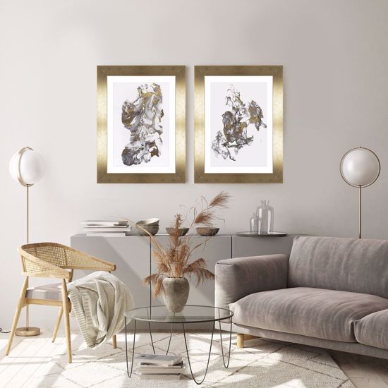 Coppia di quadri verticali astratti 63x83 per soggiorno cornice oro