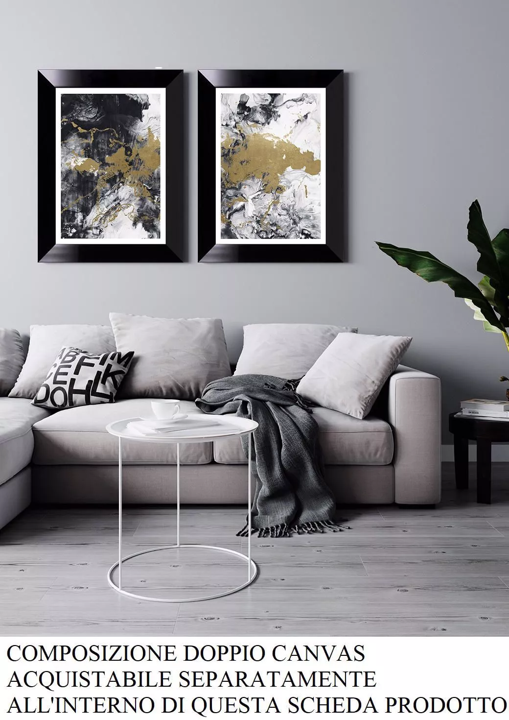 Quadro per soggiorno astratto moderno verticale 65x85 cornice nero lucido -  6EC1