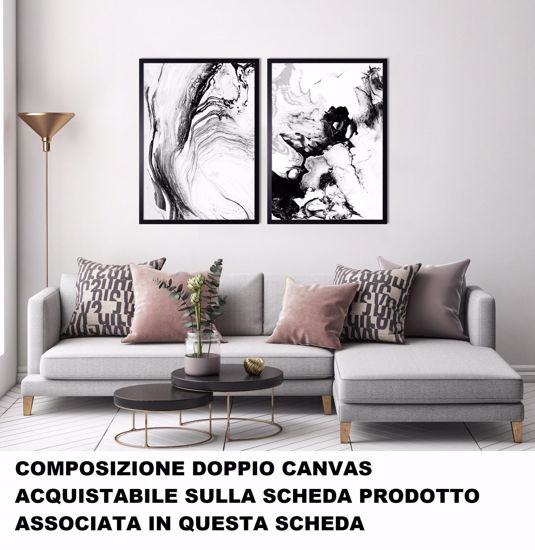 Quadro astratto moderno bianco e nero soggiorno canvas 53x73 verticale cornice nera