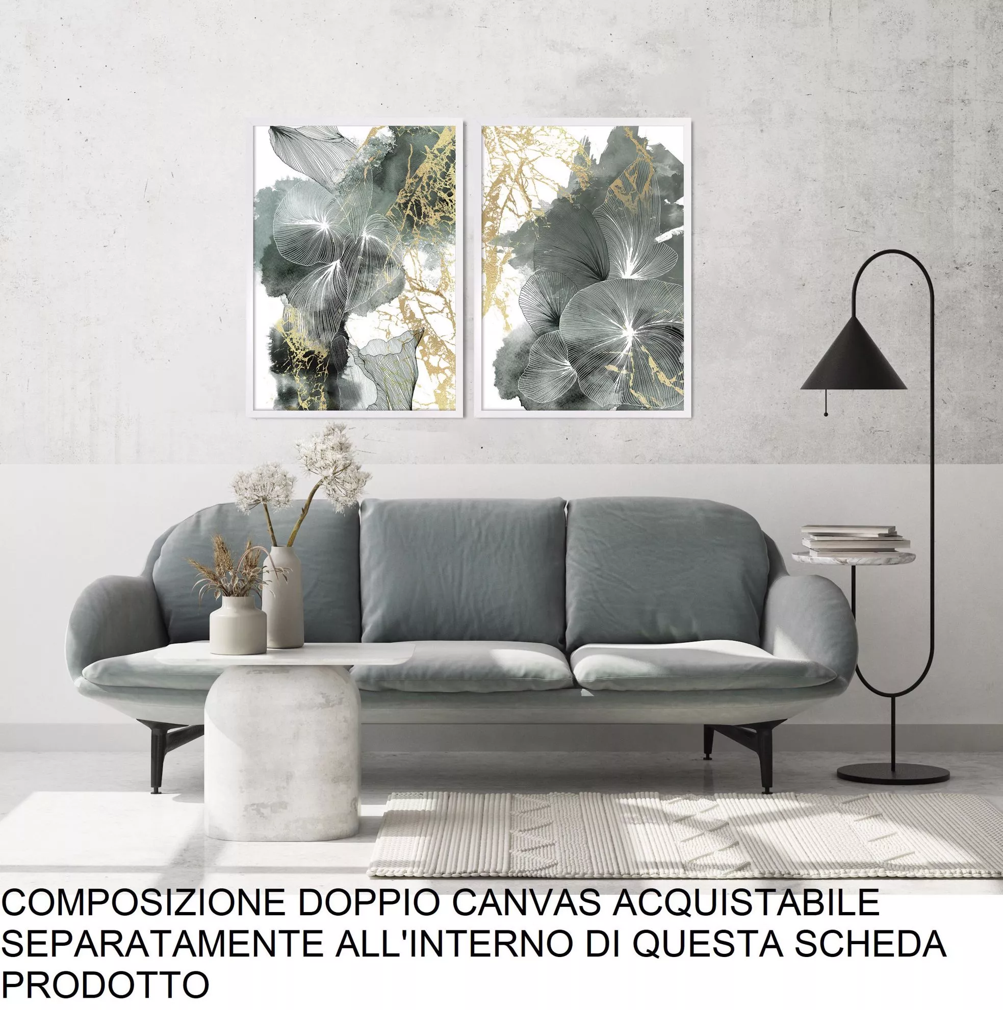 Quadri astratti canvas verticale fiori verdi 53x73 cornice bianca moderno -  6EE2