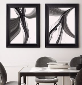 Coppia di quadri moderni bianco nero astratti cornice nera promozione ultimo pezzo