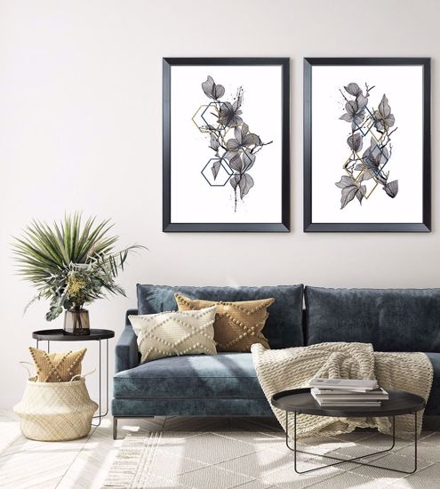 Quadri astratti floreali per soggiorno coppia stampe verticali moderne 56x76 cornice nera