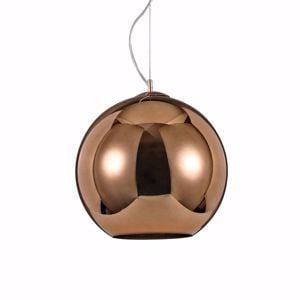 Lampada moderna a sospensione sfera vetro effetto specchio rame