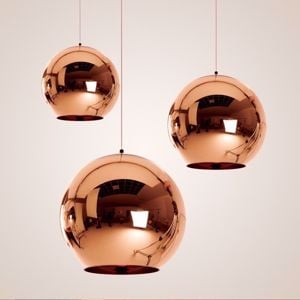 Lampada moderna a sospensione sfera vetro effetto specchio rame