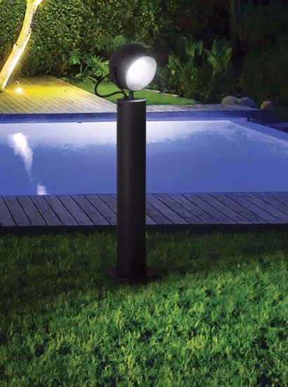 Lampaione da giardino per esterno con faretto orientabile antracite ip65