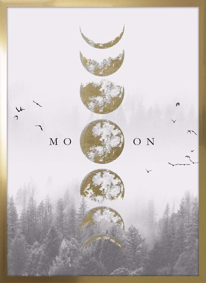 Quadro verticale luna in eclissi 53x73 stampa su legno cornice oro lucido