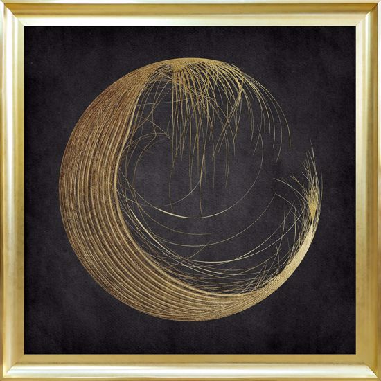 Coppia di quadri da salotto luna e sole astratto sfondo nero cornice oro 78x78