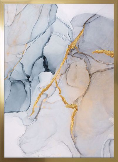 Quadro verticale effetto marmo azzurro moderno 53x73 cornice oro lucido