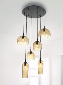Ondaluce puck 6 luci lampadario moderno vetri ambra a cascata per soggiorno